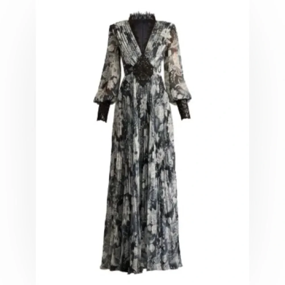 TADASHI SHOJI - AUDRA FLORAL PRINT CHIFFON GOWN - Picture 5 of 6